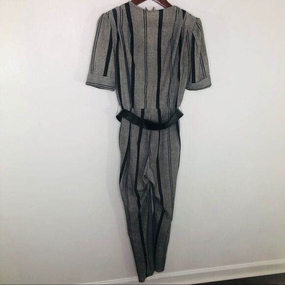 Vintage Striped Jumpsuit Pants Belted 70s M 12 80s Retro Business Suit - Picture 6 of 6